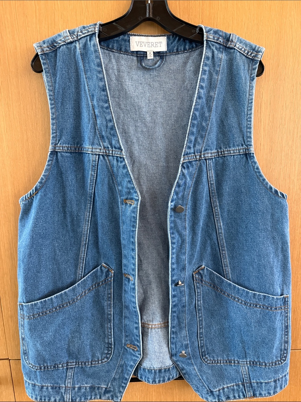 Veveret Oversized Denim Sleeveless Vest Utility Jacket Front Pockets size Medium - Picture 7 of 10